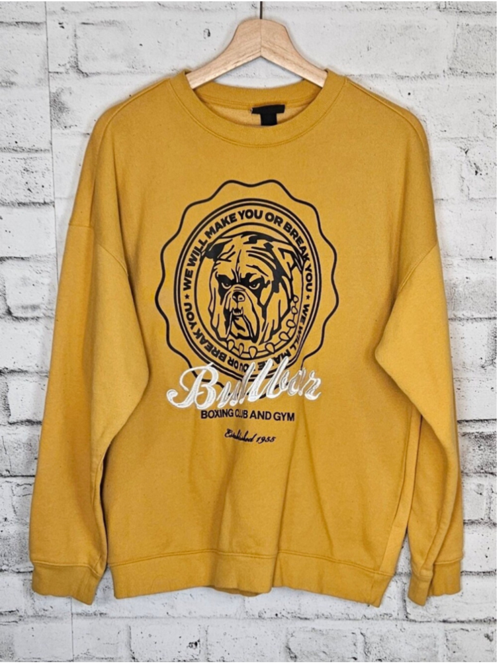 H&M Bullbar Boxing Club Mens Medium Mustard Oversized Graphic Sweatshirt